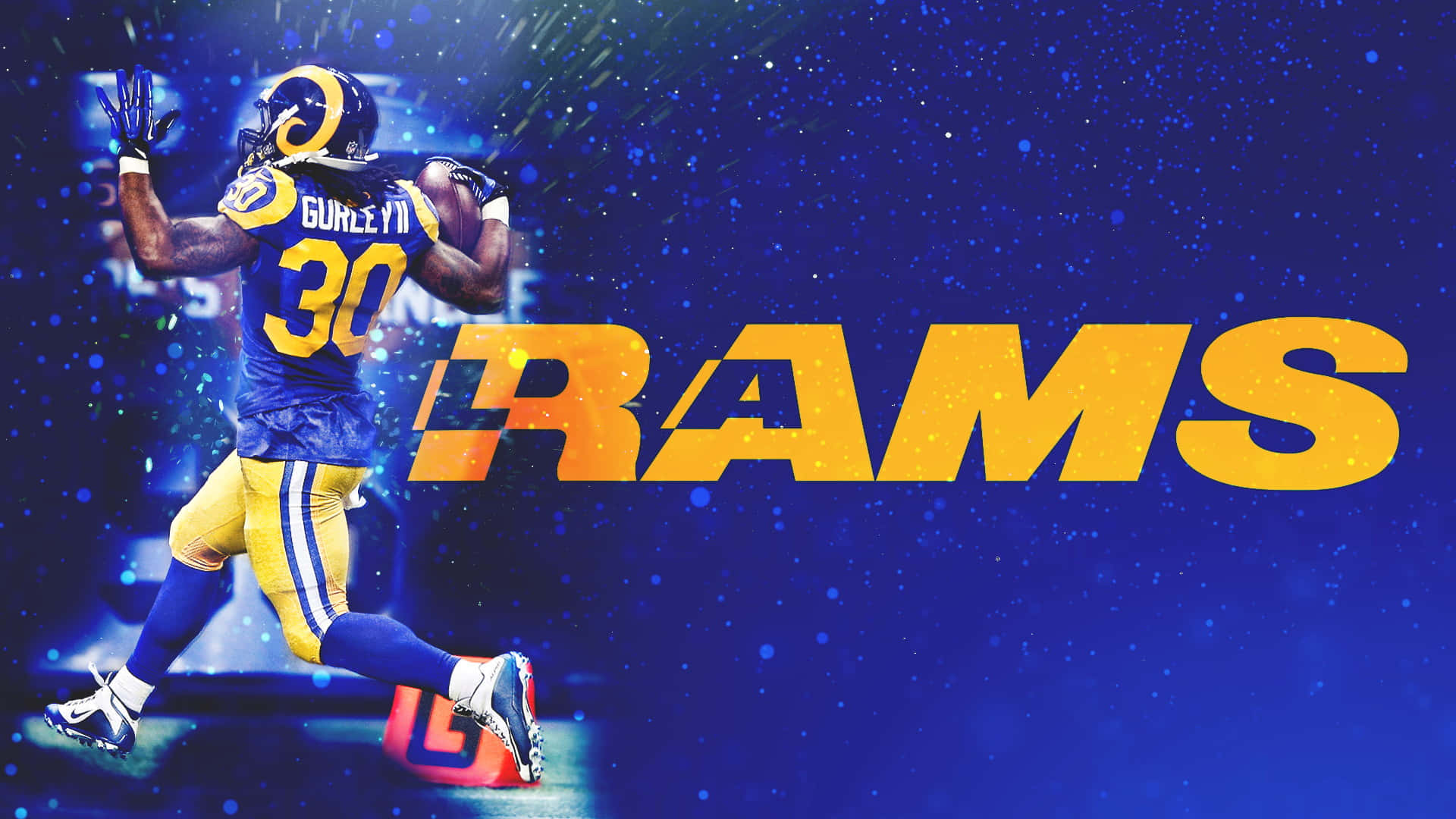 The Rams Logo With A Player Running In The Background Wallpaper