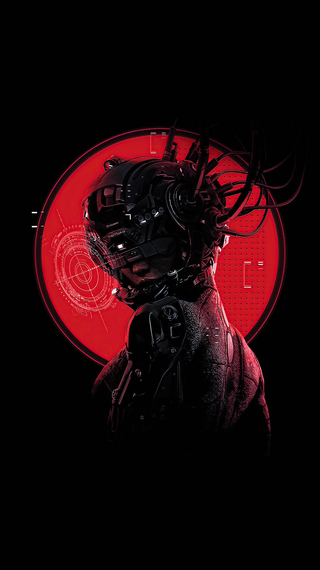 A Black And Red Image Of A Man With A Head Full Of Wires Wallpaper