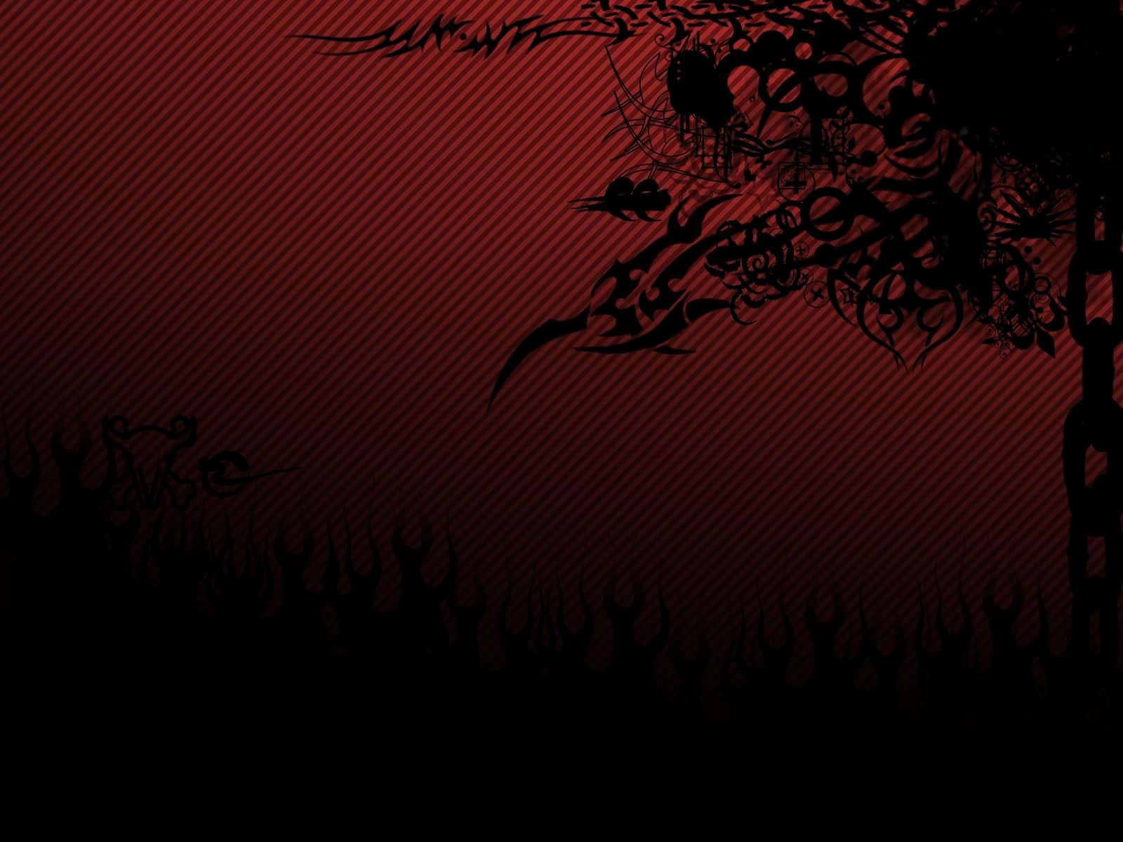 A Black And Red Background With A Skull And Flames