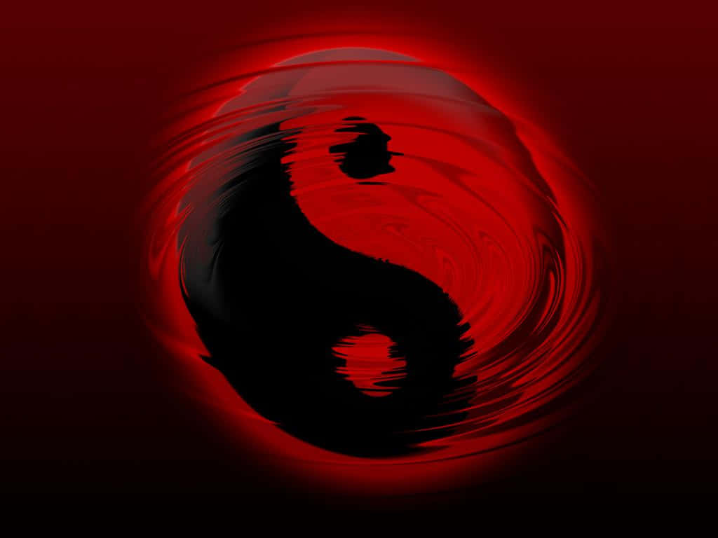 Einrotes Yin-yang-symbol Auf Einem Schwarzen Hintergrund.