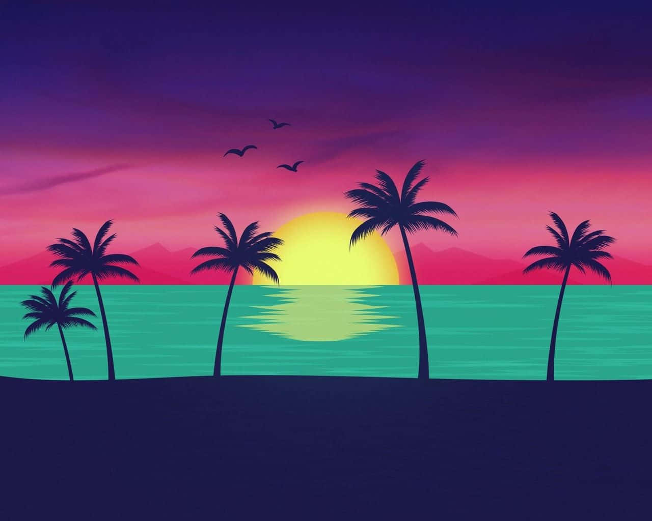 Cool Retro Sunset Beach Painting Wallpaper