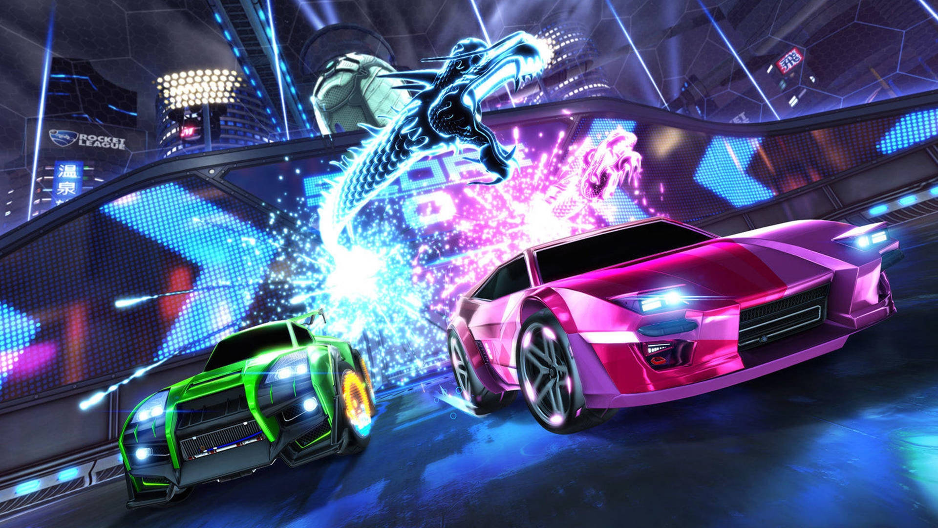 Cool Rocket League Green And Pink Cars Wallpaper