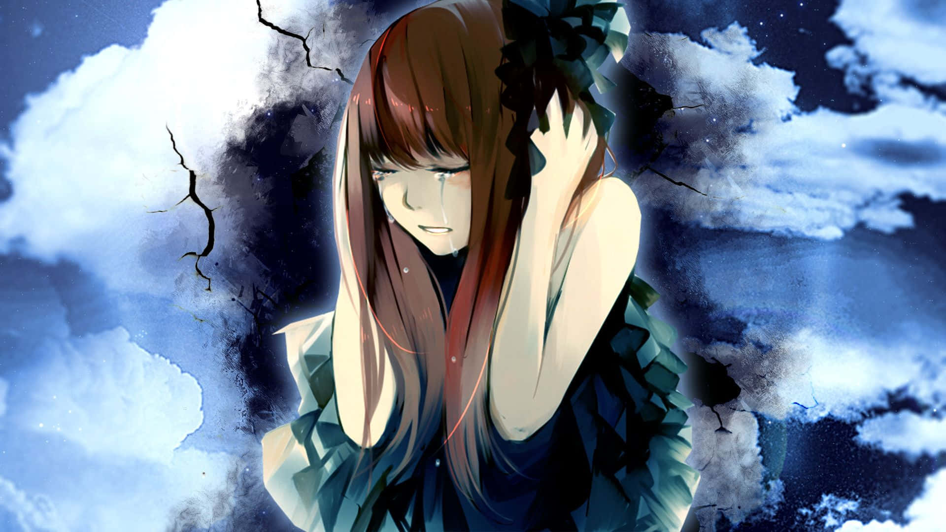 A Sad Anime Girl with Cool Artistic Expression Wallpaper