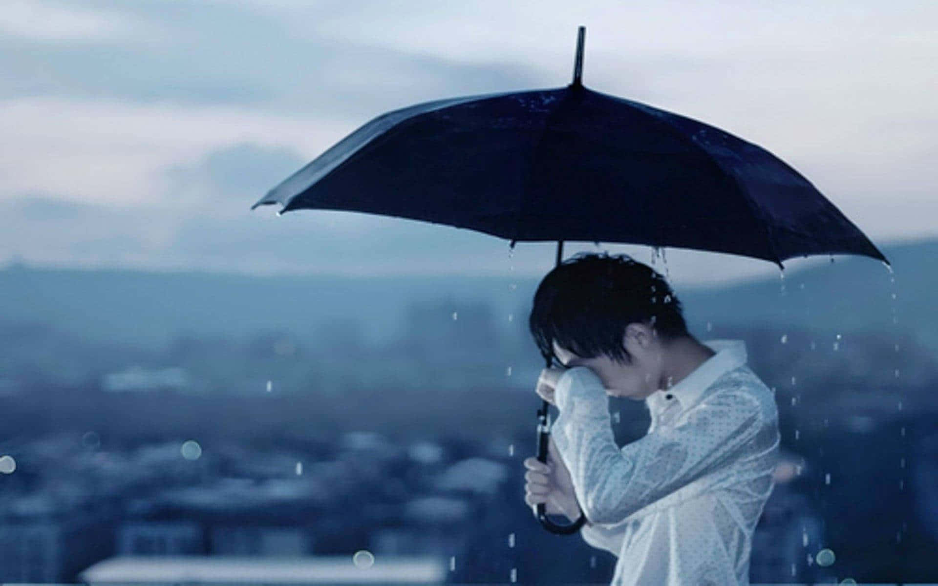 Cool Sad Boy Crying Under Umbrella Wallpaper