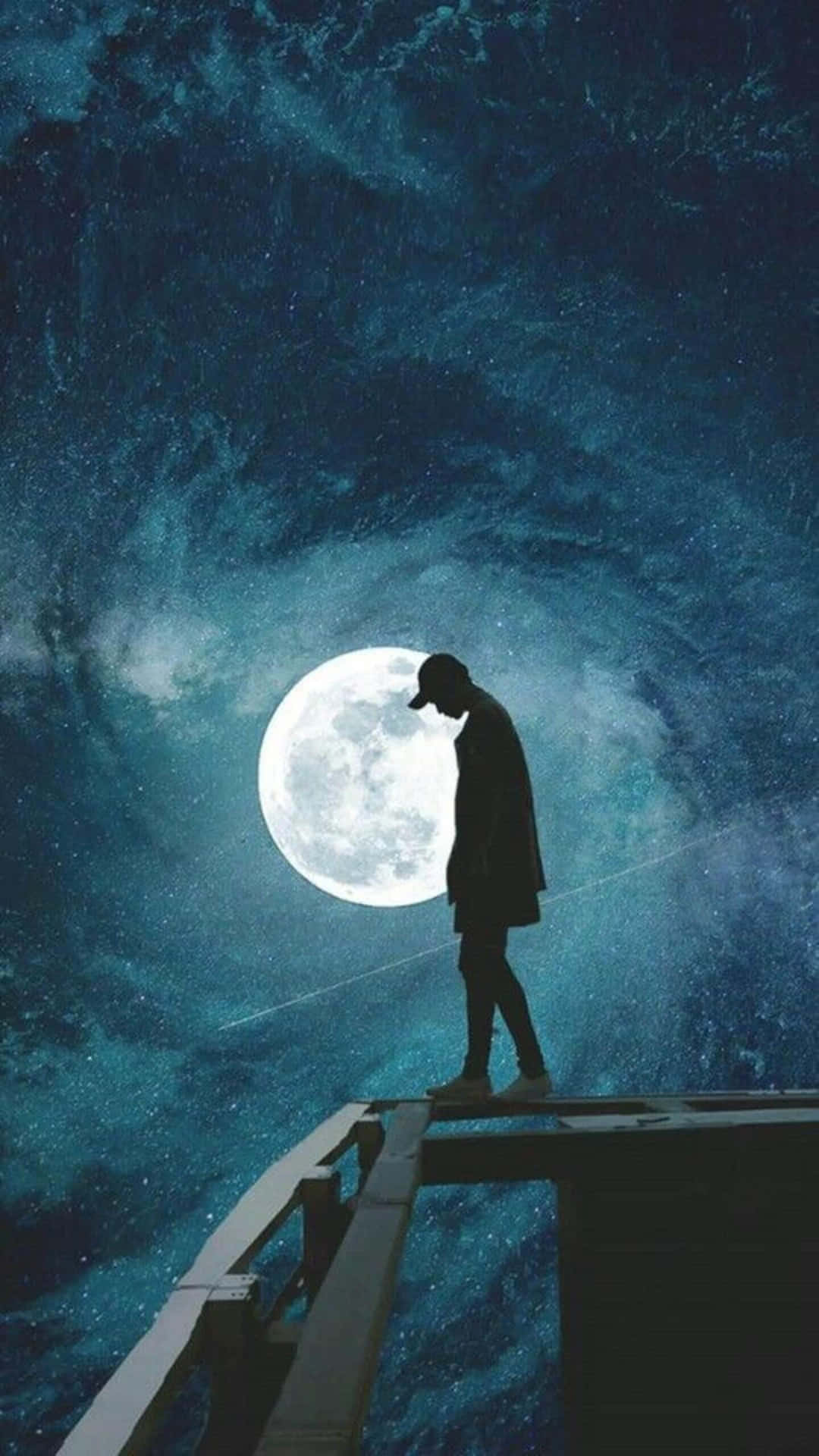 Cool Sad Boy During Full Moon Wallpaper