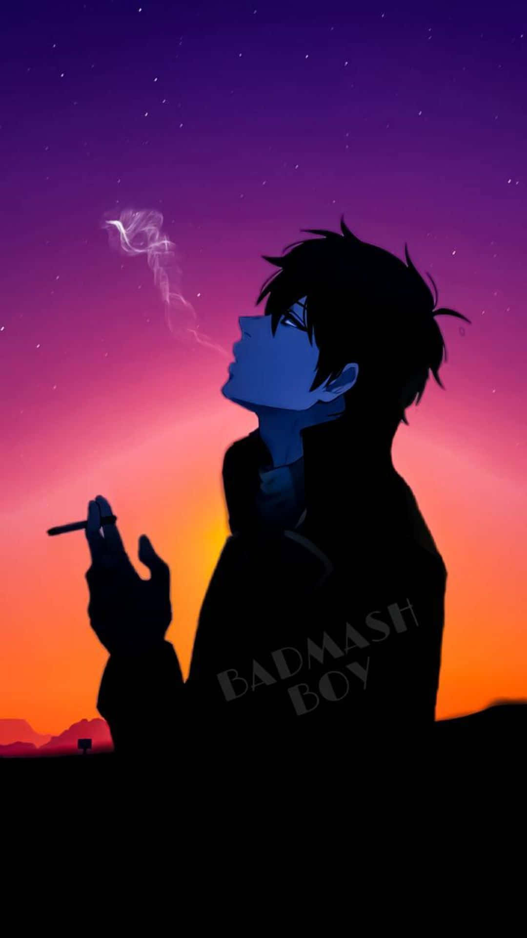 Sød trist dreng, der ryger en cigaret Wallpaper