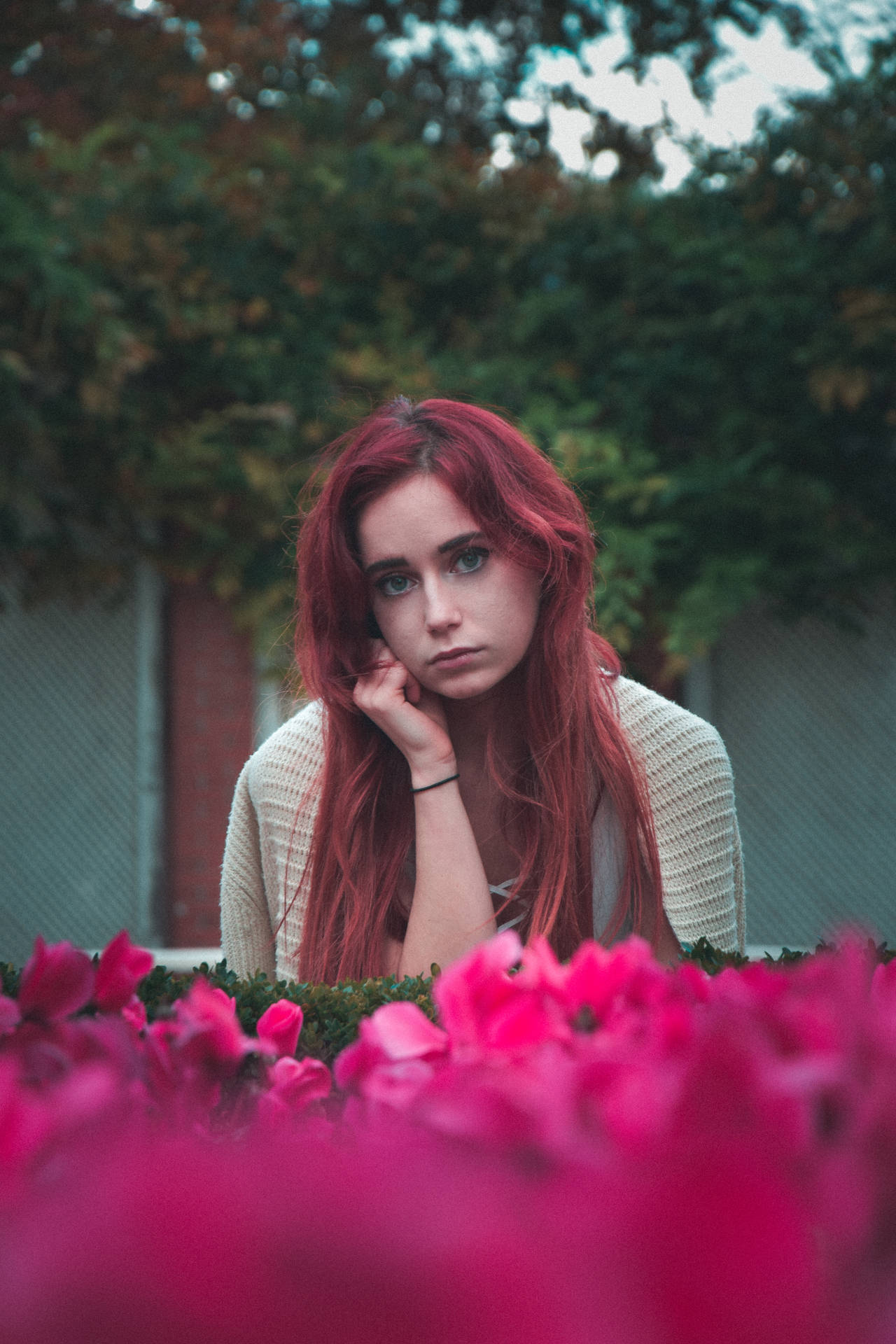 Cool Sad Girl With Flowers Wallpaper