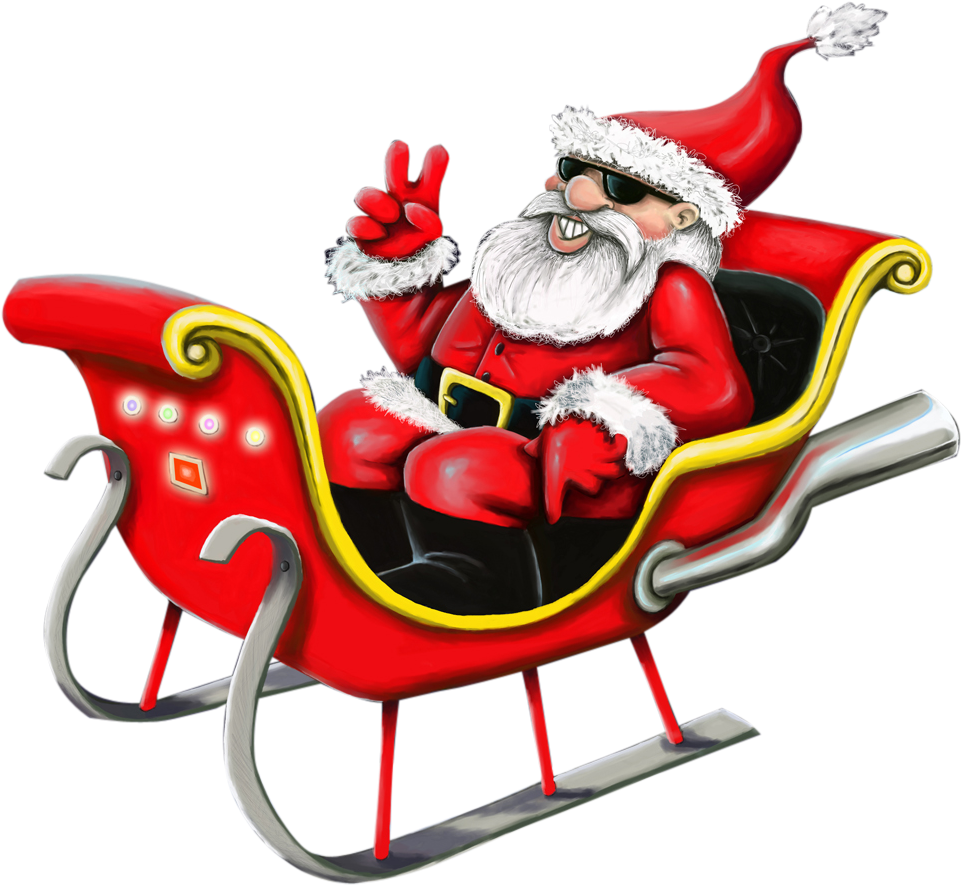 Cool Santa Claus Peace Sign Sleigh PNG