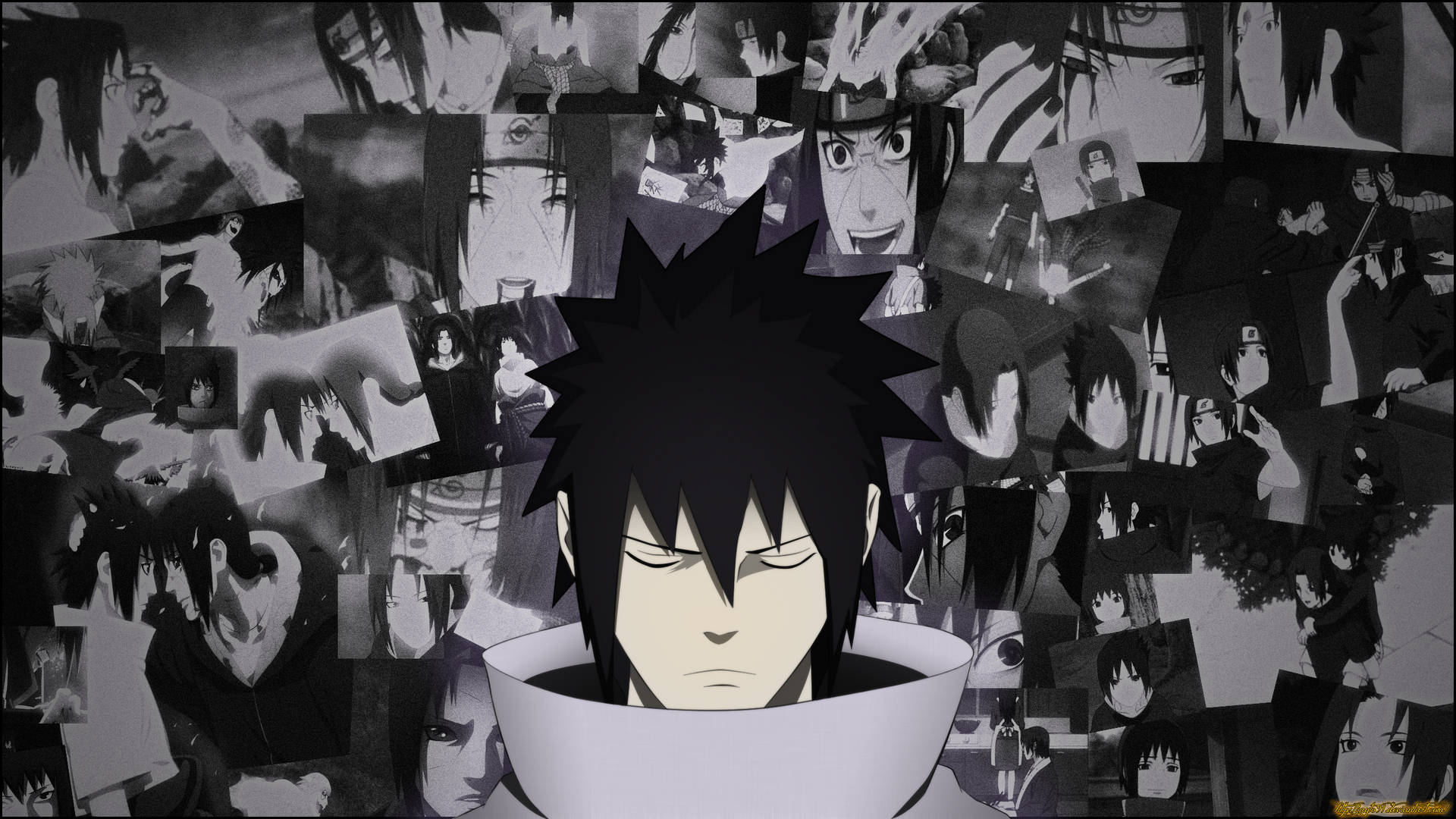 Cool Sasuke Grayscale Collage Background