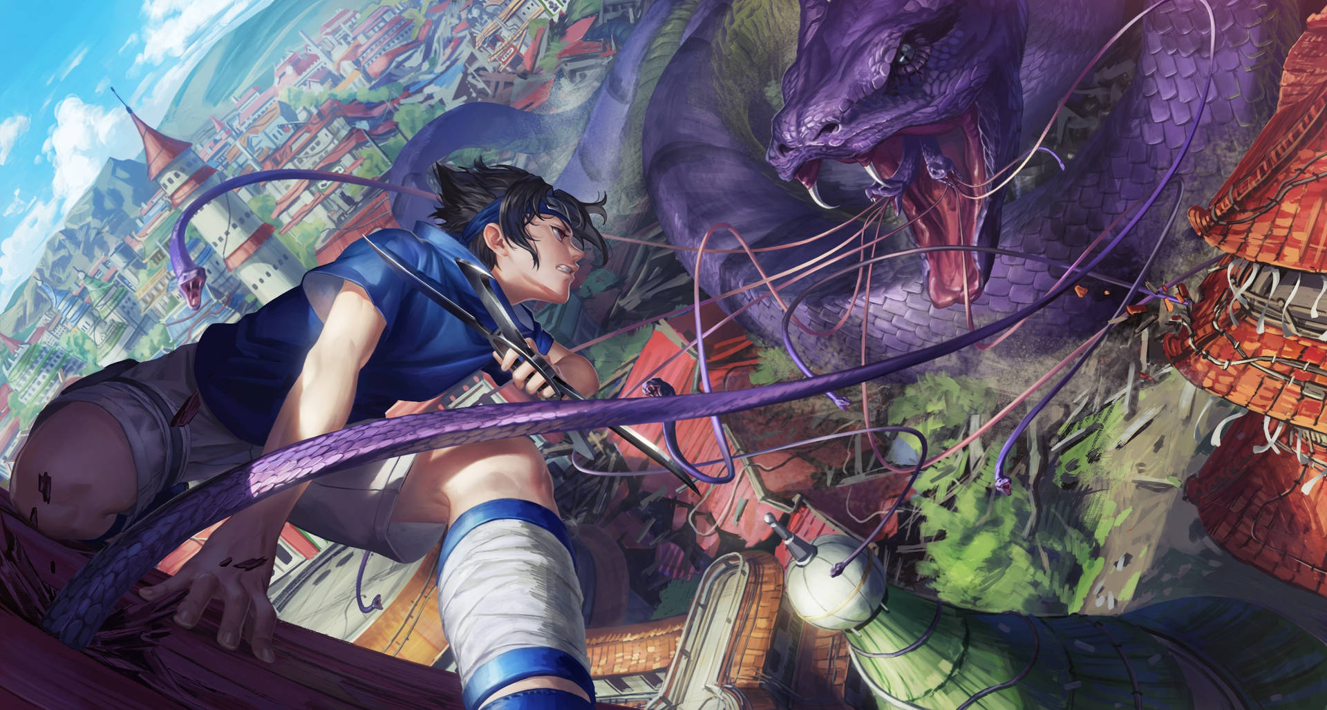 Sjov Sasuke VS kæmpe Slangen Hud Motiv Wallpaper