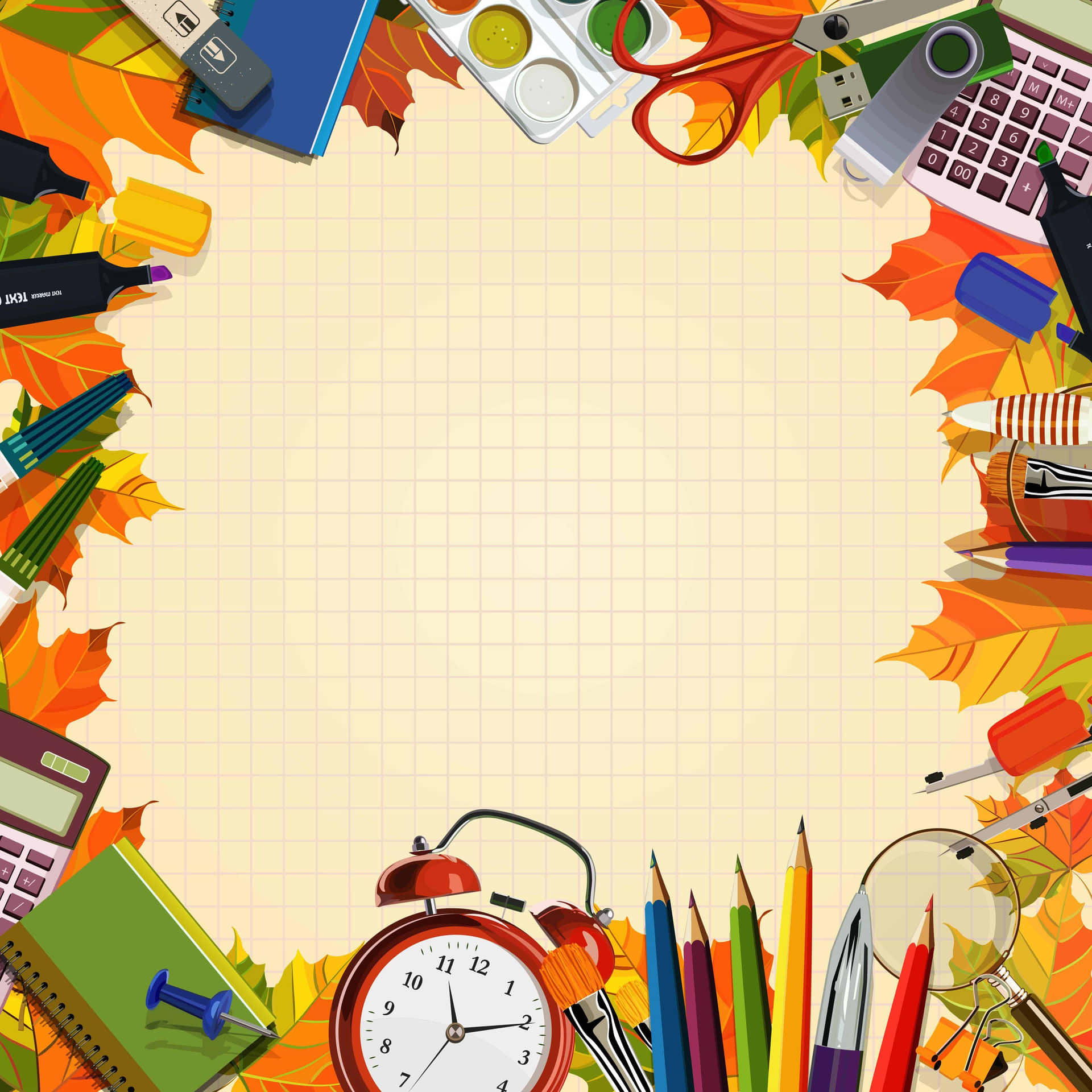 A Colorful Background With School Supplies Wallpaper