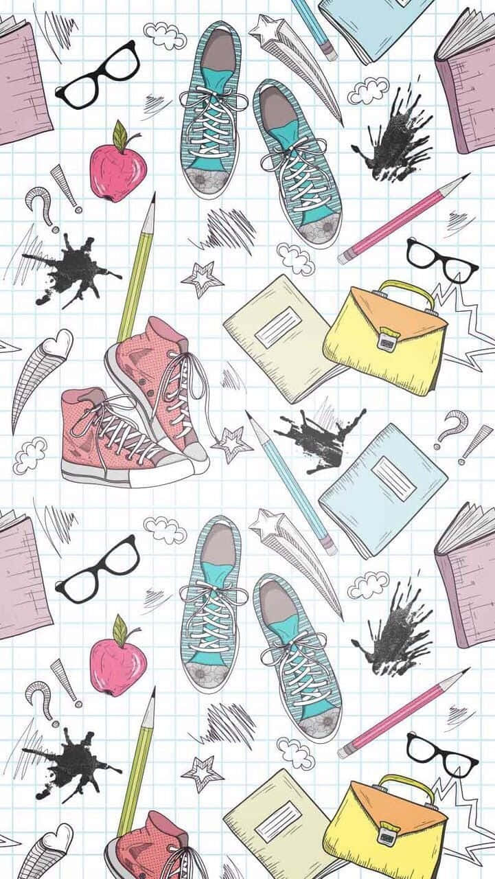 A Seamless Pattern With School Supplies And Other Items Wallpaper