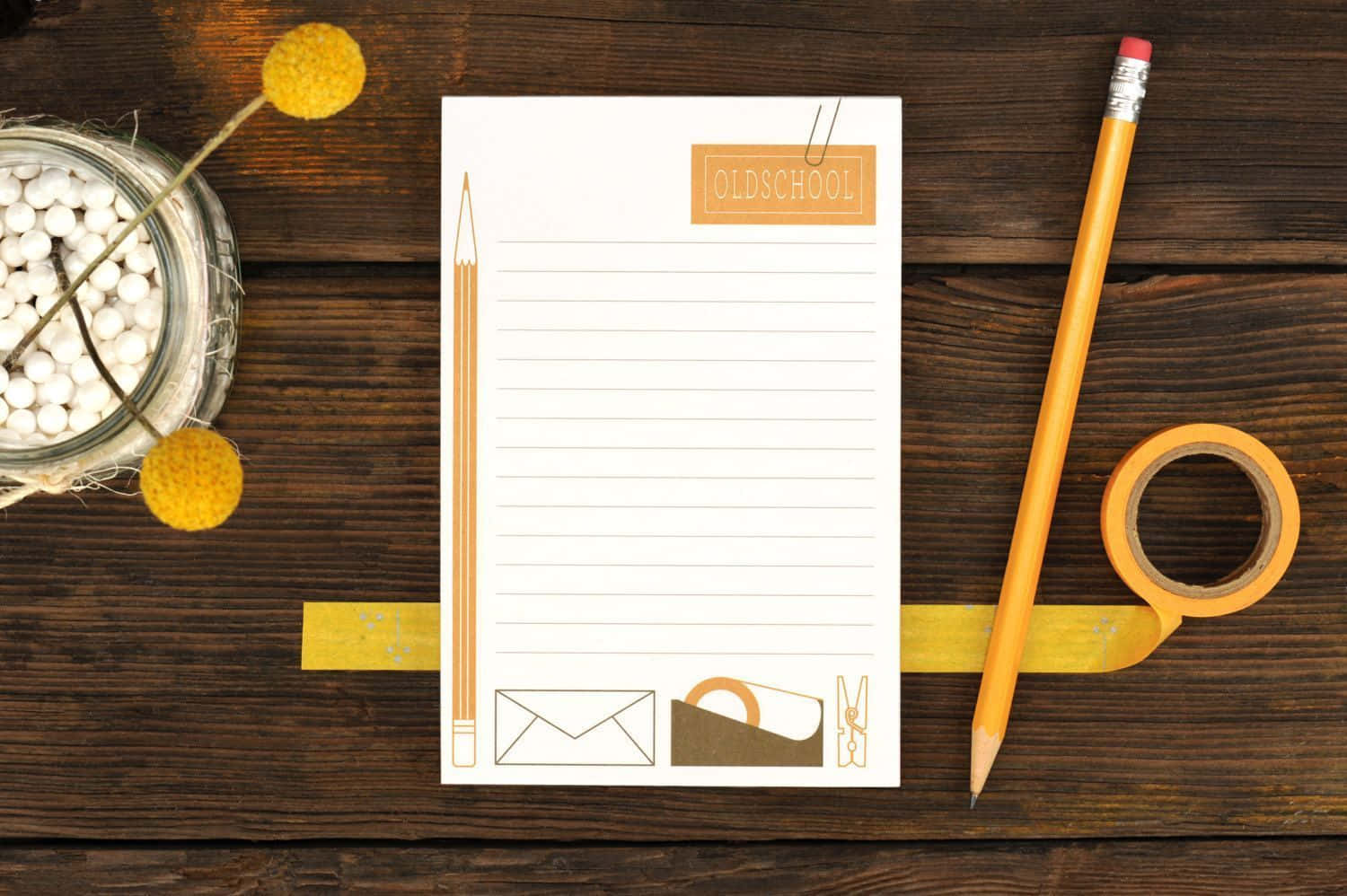 A Notepad With A Pencil And A Yellow Flower Wallpaper