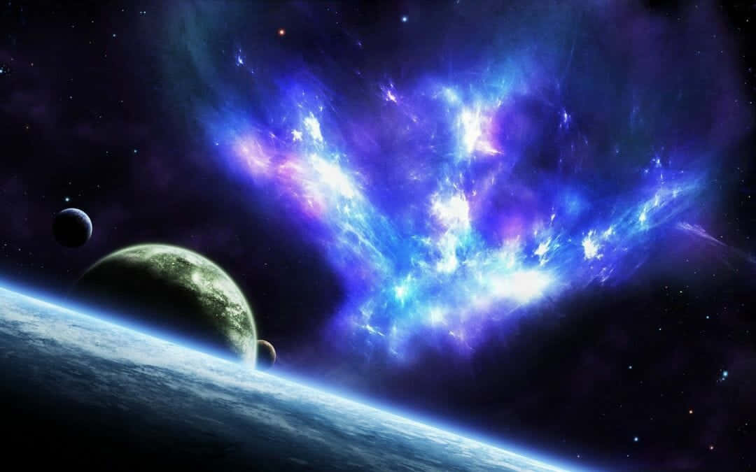 A Space Scene With A Blue And Purple Background Wallpaper