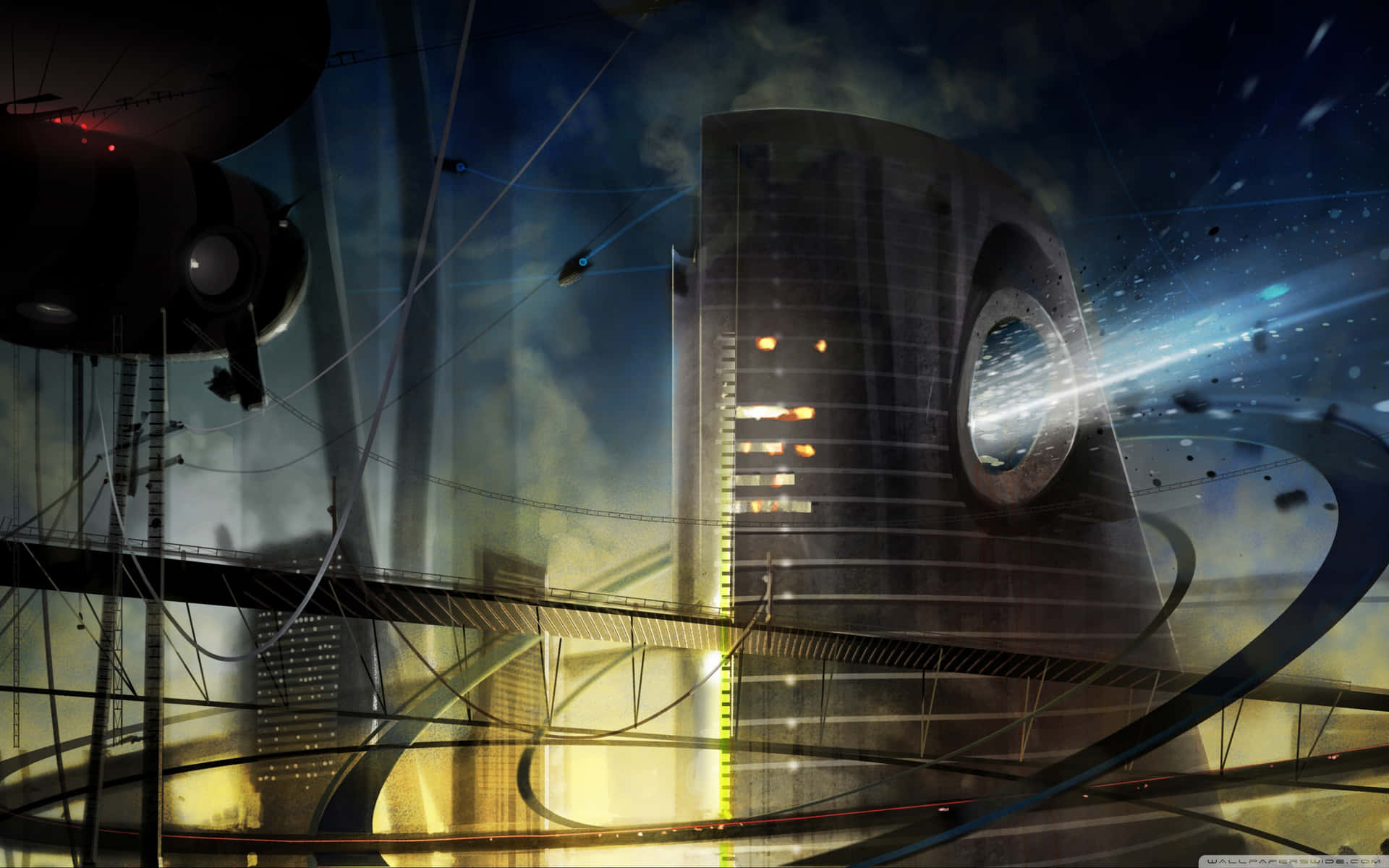 A Futuristic City With A Large Building Wallpaper