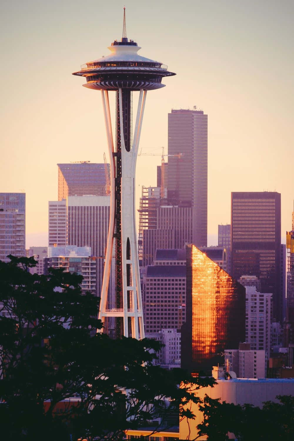 Retratode La Aguja Espacial En La Increíble Ciudad De Seattle. Fondo de pantalla