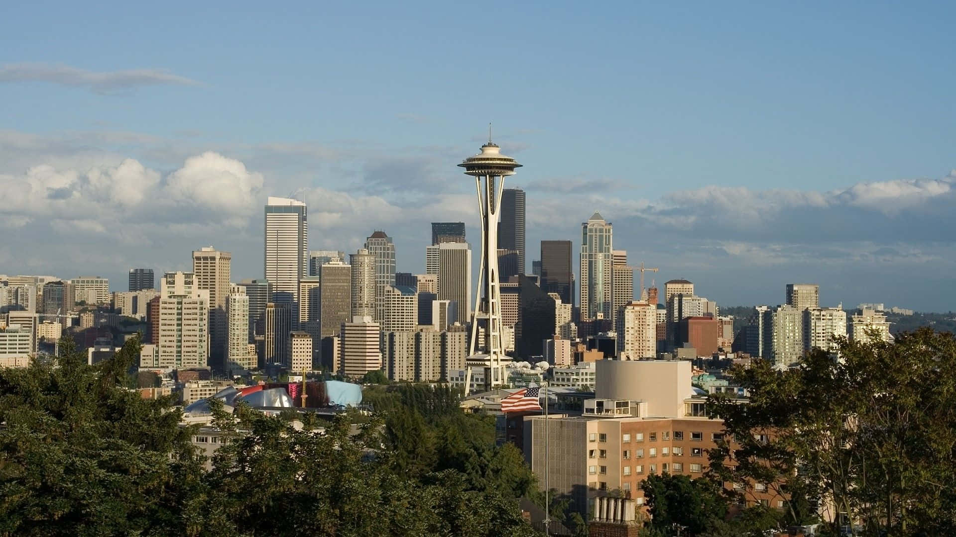 Seattle skyline set fra en bakke Wallpaper