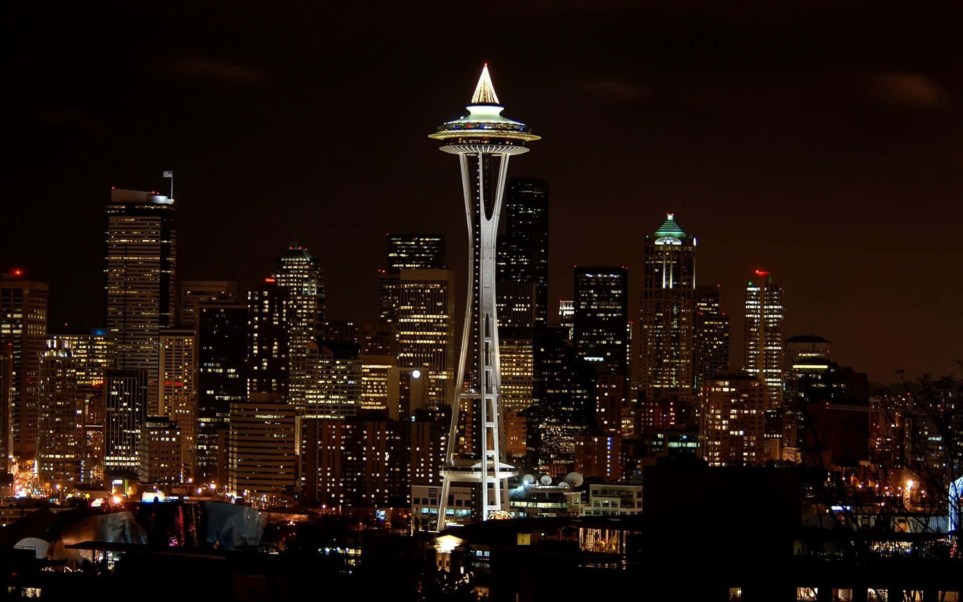 Fantasticiluci Della Città Di Seattle Di Notte Sfondo