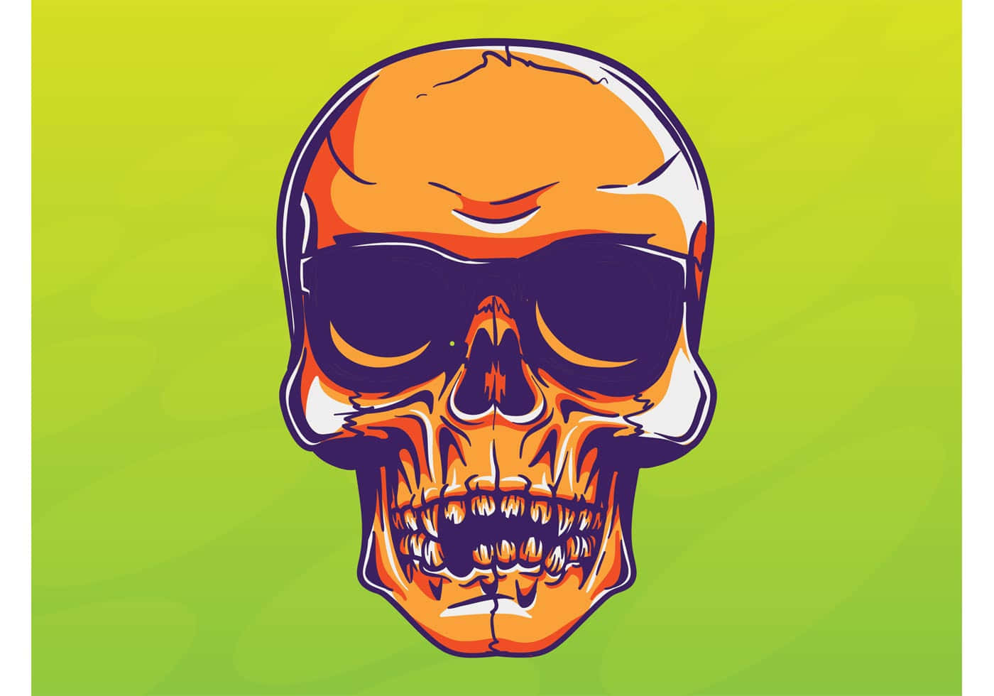 A Skull With Sunglasses On A Green Background