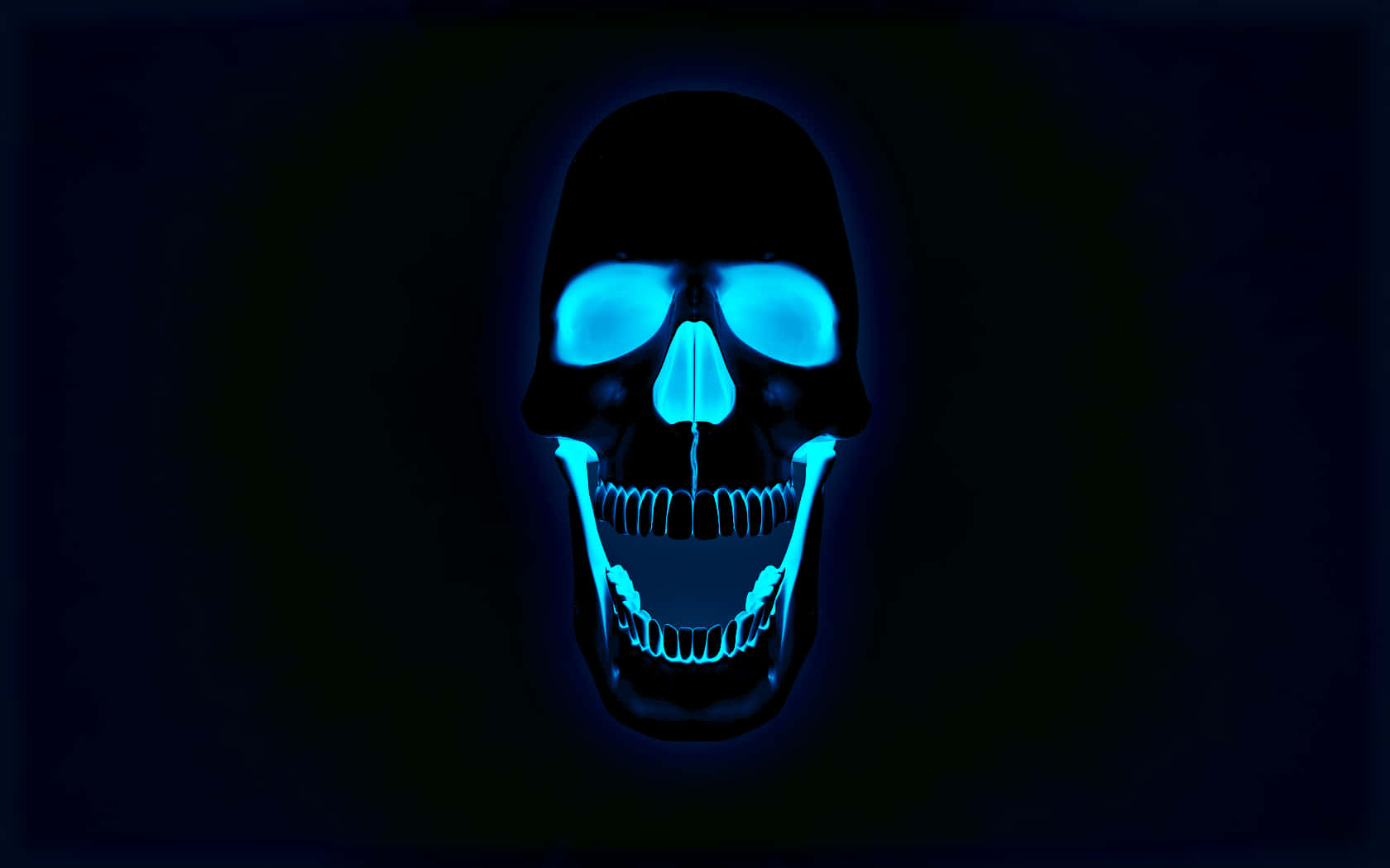 Umacaveira De Esqueleto Sorrindo Na Escuridão.