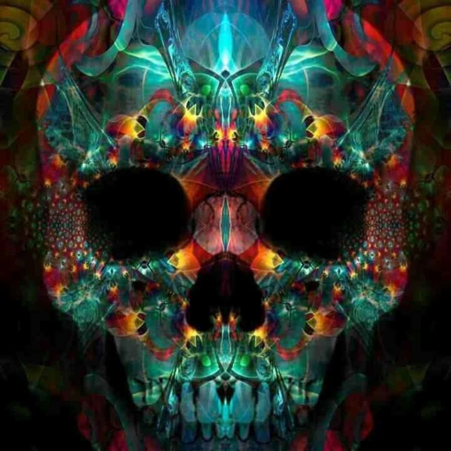 A Colorful Skull With Colorful Designs On It