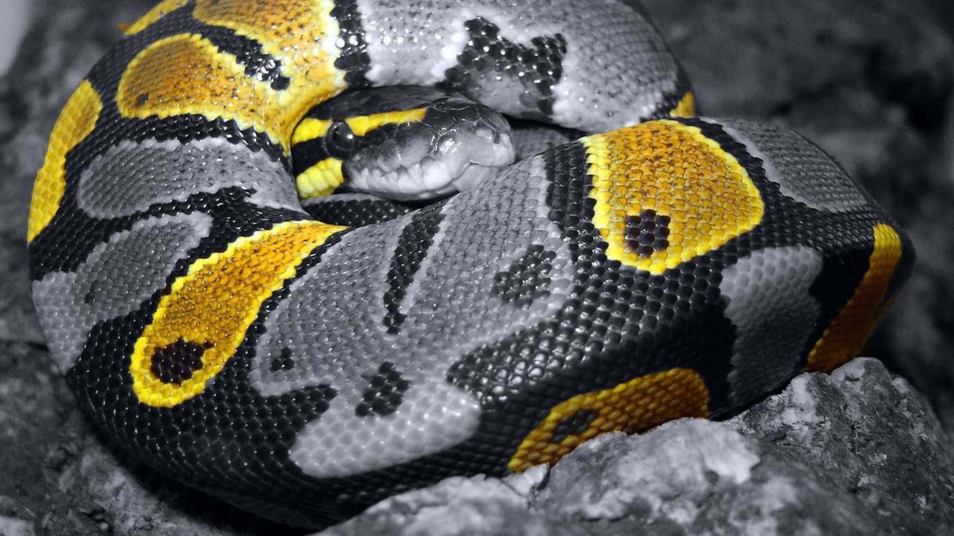 a snake is curled up on a rock Wallpaper