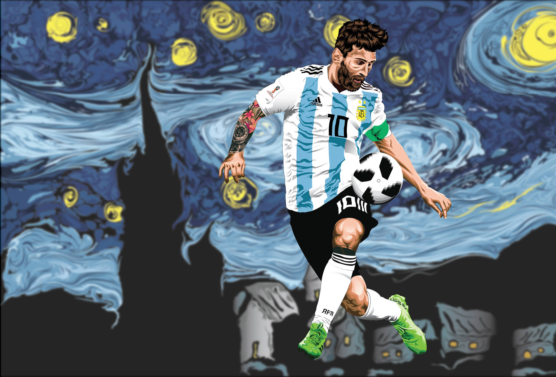 Cool Soccer Desktop Messi Van Gogh Wallpaper