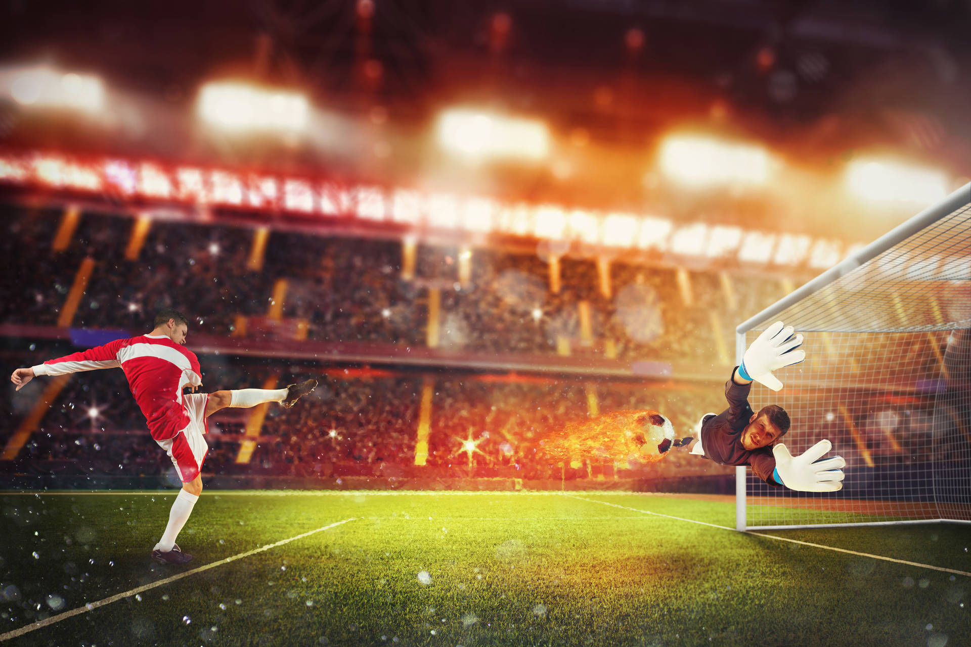 Cool Soccer Desktop Stadium Red Lights Wallpaper