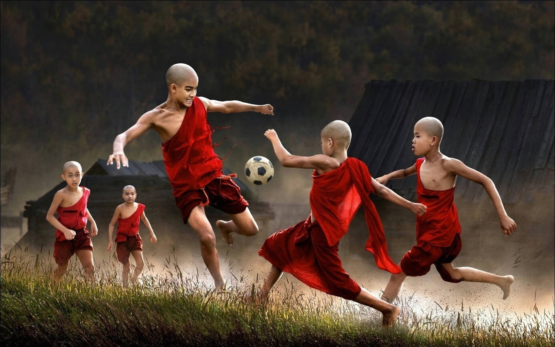 Cool Soccer Game Of Monks Wallpaper