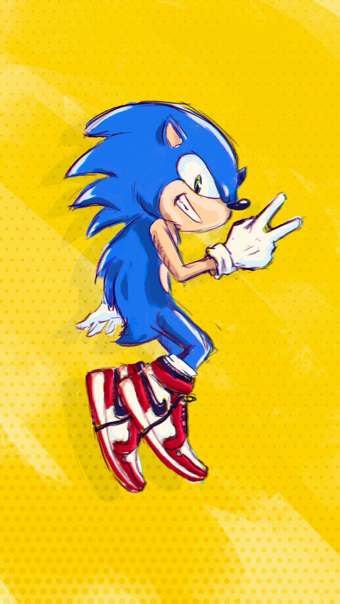 Sonic The Hedgehog på en gul baggrund Wallpaper