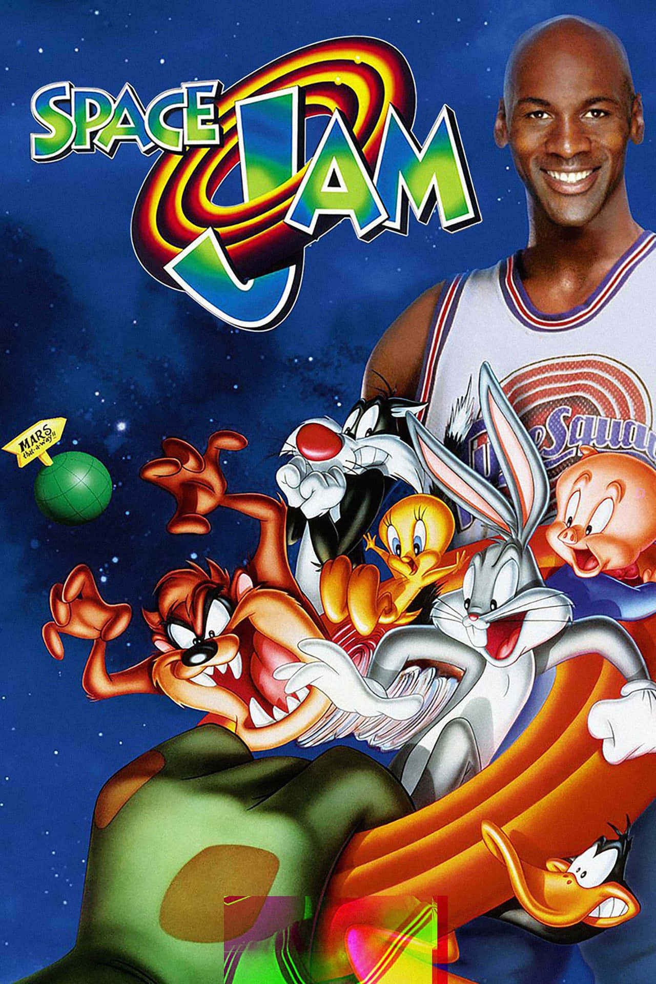Space Jam - A Cartoon With A Man And Cartoon Characters Wallpaper
