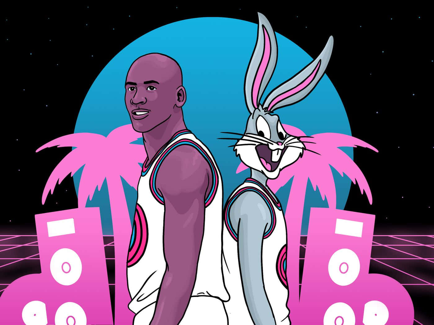 Snyggrymd-tema Wallpaper Med Bugs Bunny Och Michael Jordan Från Space Jam I Vektor-format. Wallpaper