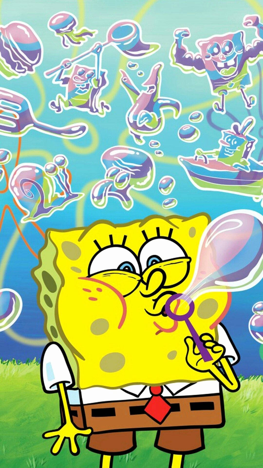 Sjov Spongebob Squarepants som laver bobler Wallpaper