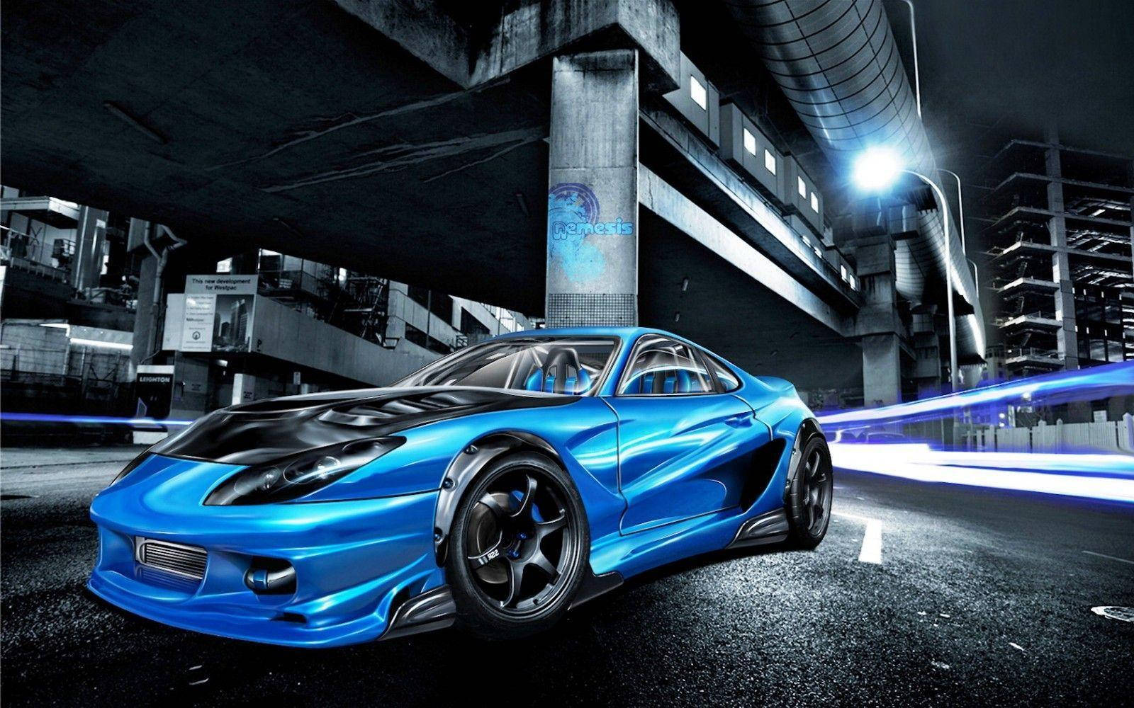 Cool Sports Car Blue Supra Wallpaper