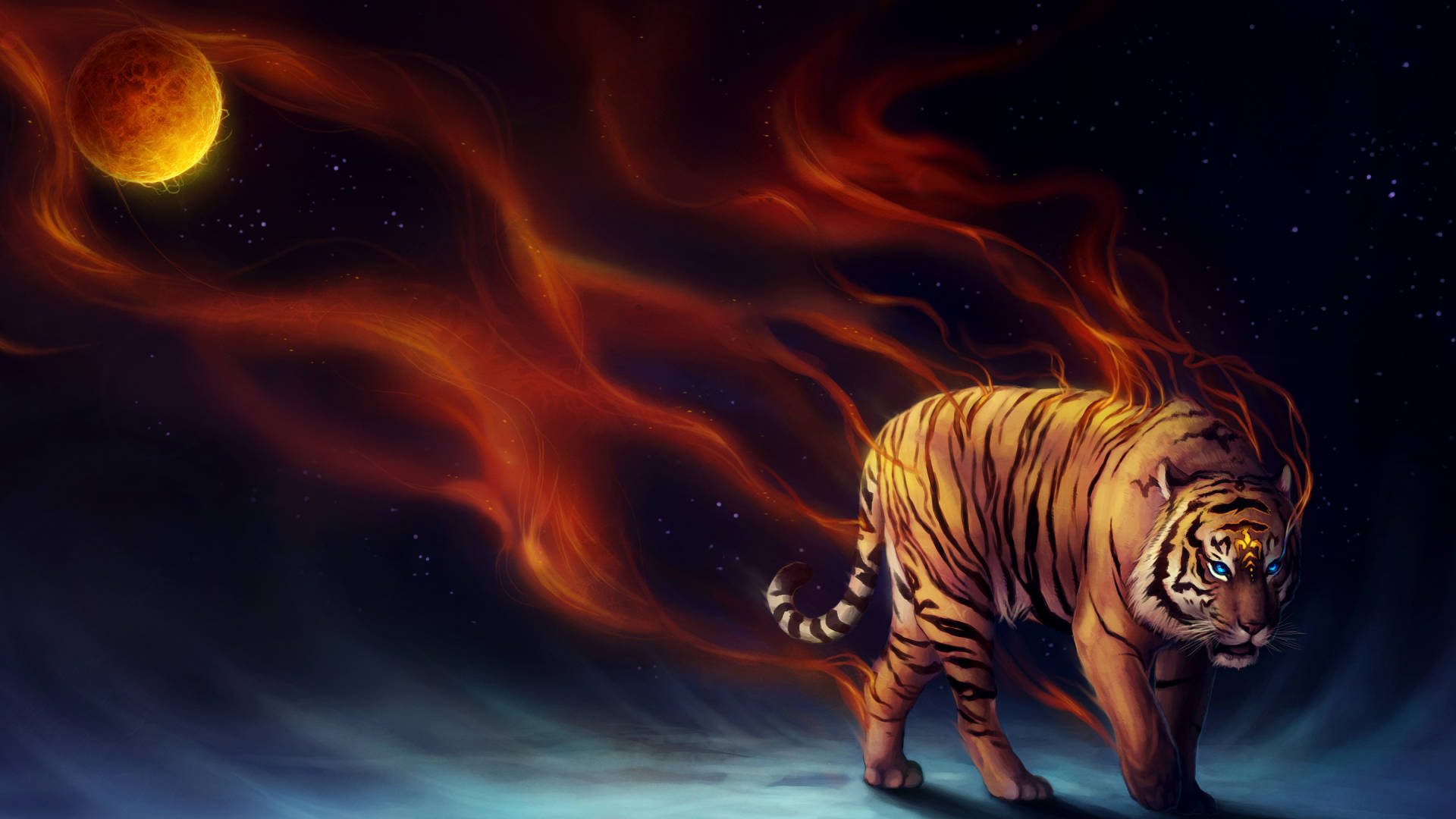 Cool Tiger Moon Digital Art Wallpaper