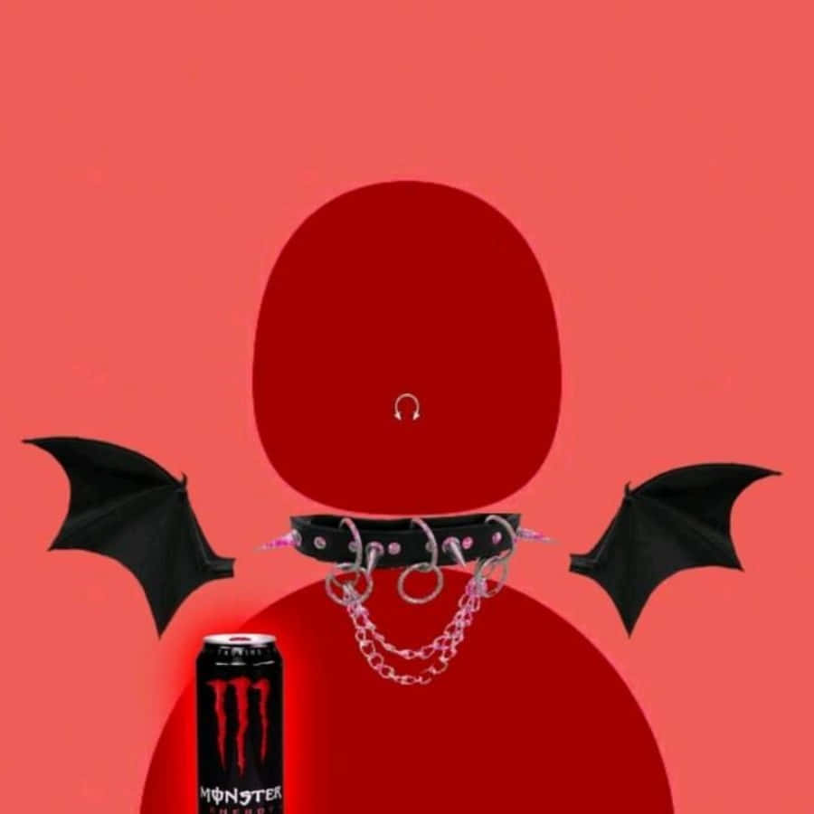 Et rødt dåse med flagermus og kæder fra Monster Energy.