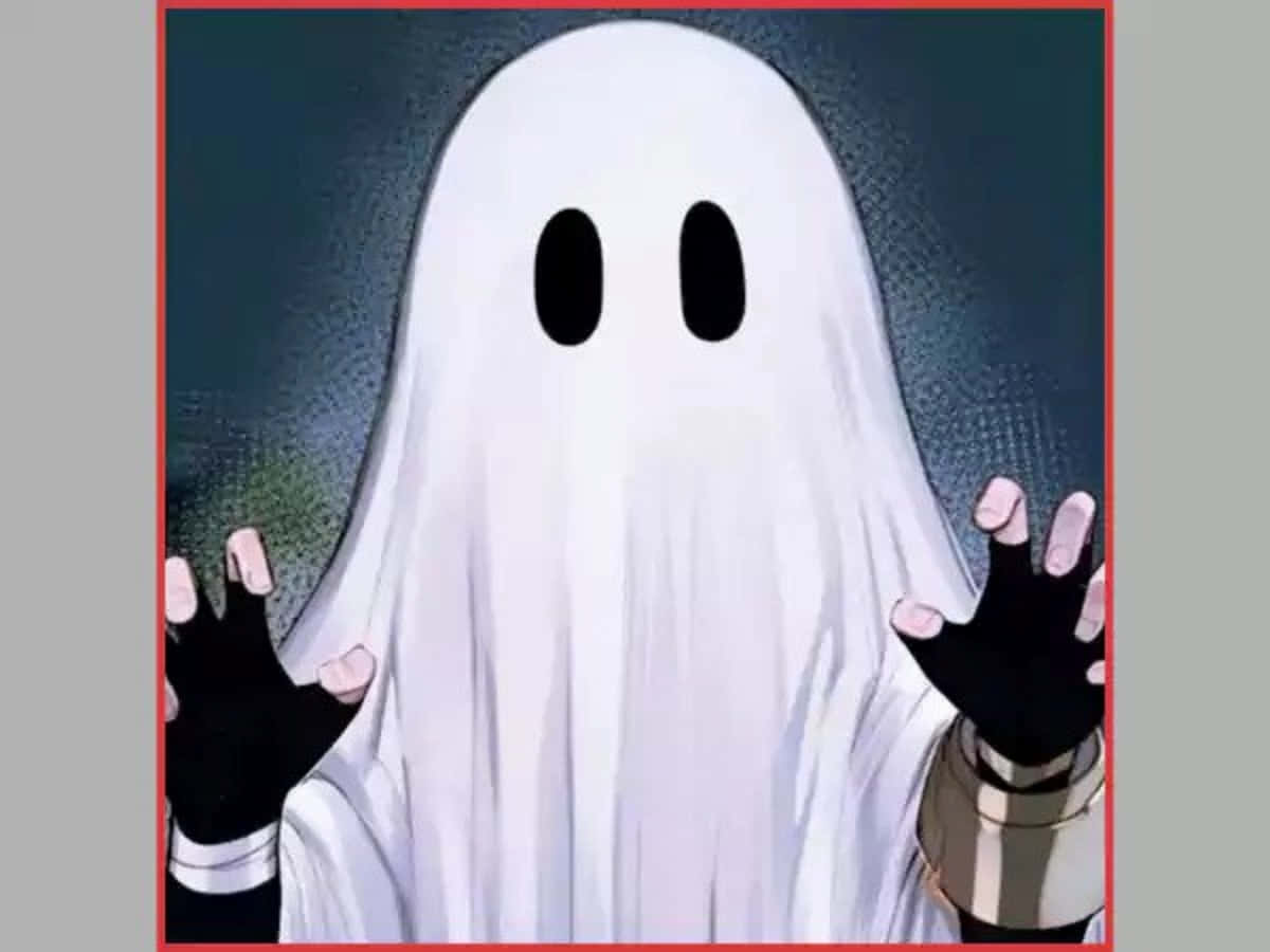 En hvid spøgelse med sorte øjne og sorte hænder