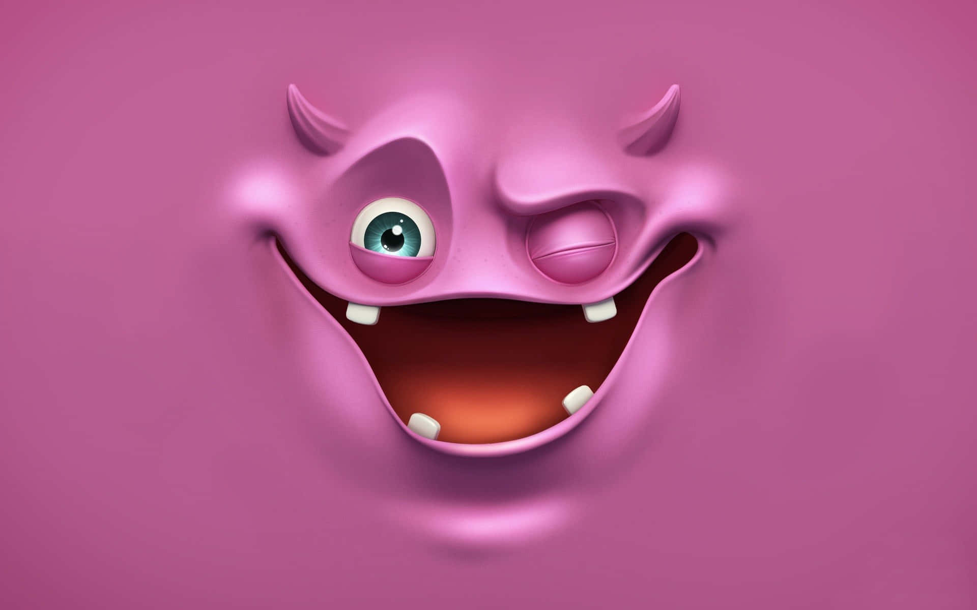 A Cartoon Face With A Pink Background