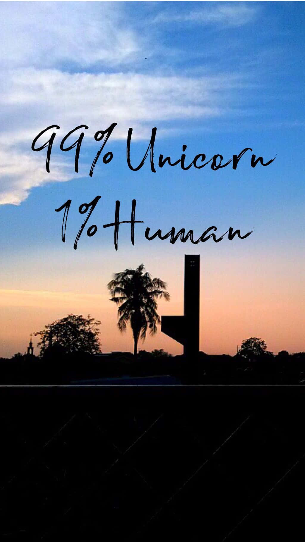 A Sunset With The Words 99% Unicorn 1% Human Wallpaper
