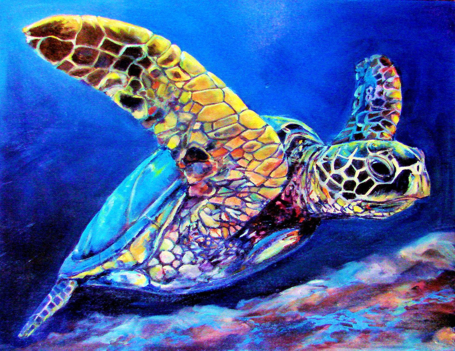 Cool Turtle Underwater Painting Wallpaper