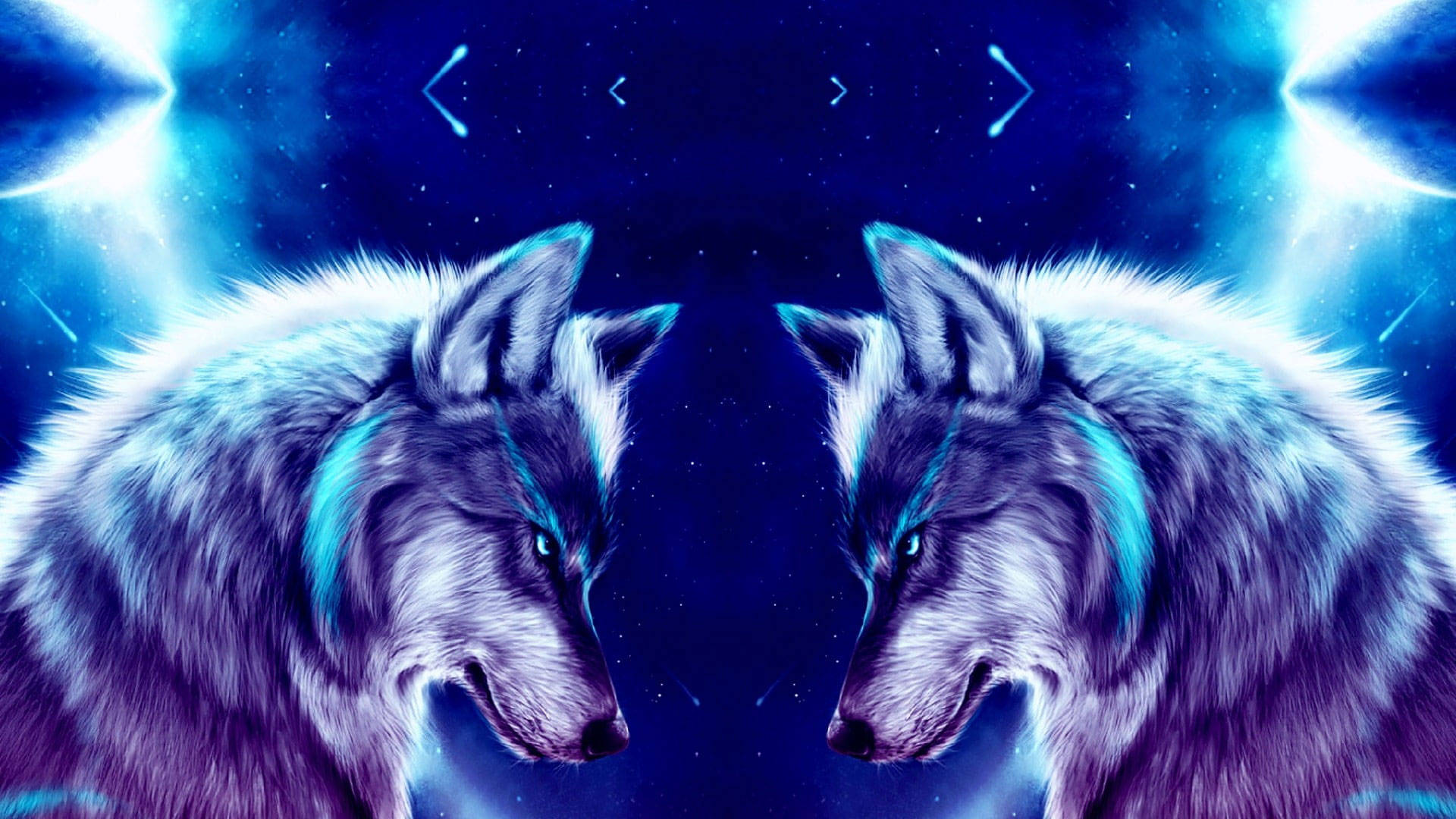 Cool Galaxy Wolf - Two Wolves Gazing at the Stars Wallpaper