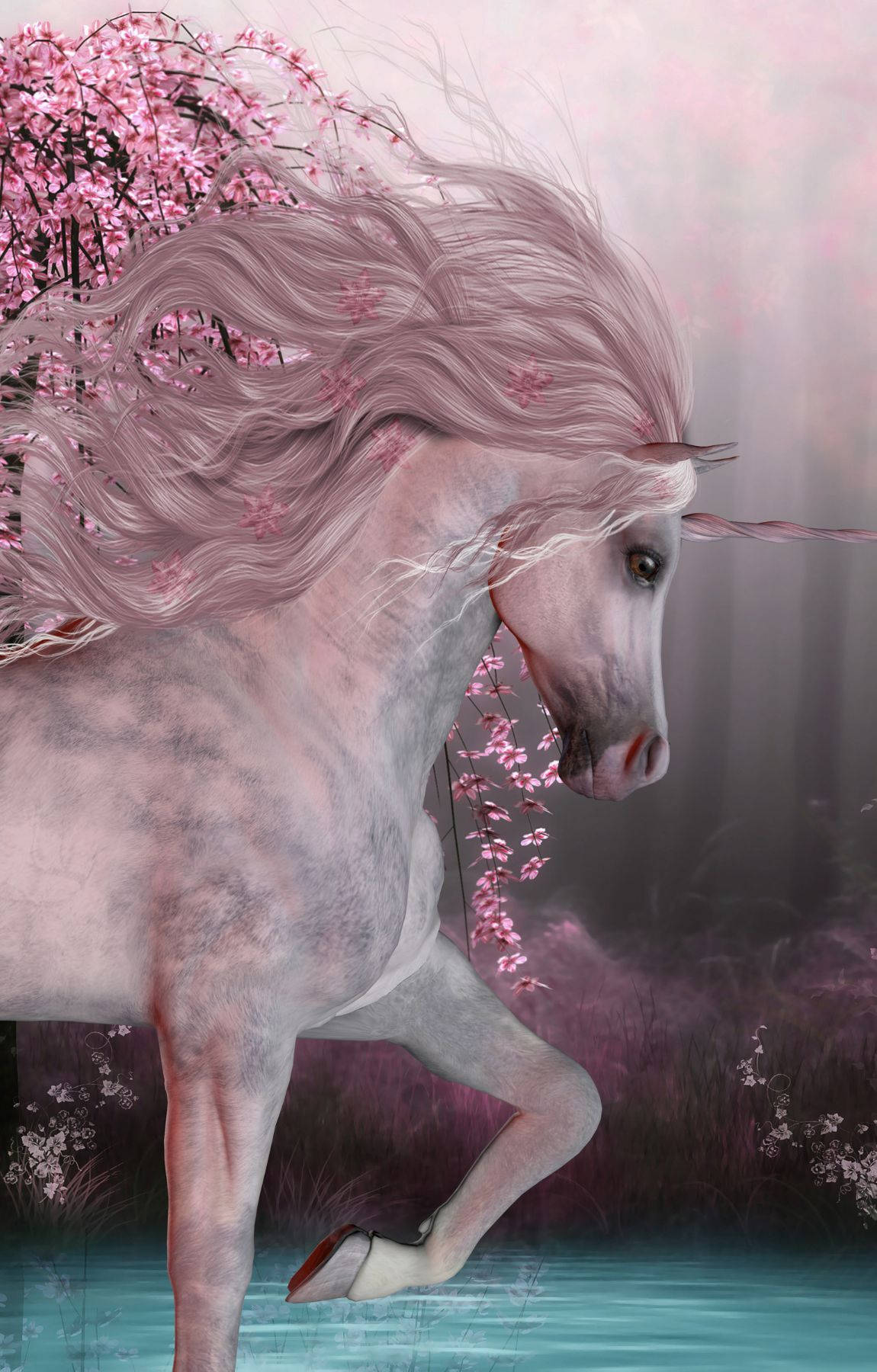 An enchanted unicorn takes flight into the night Wallpaper