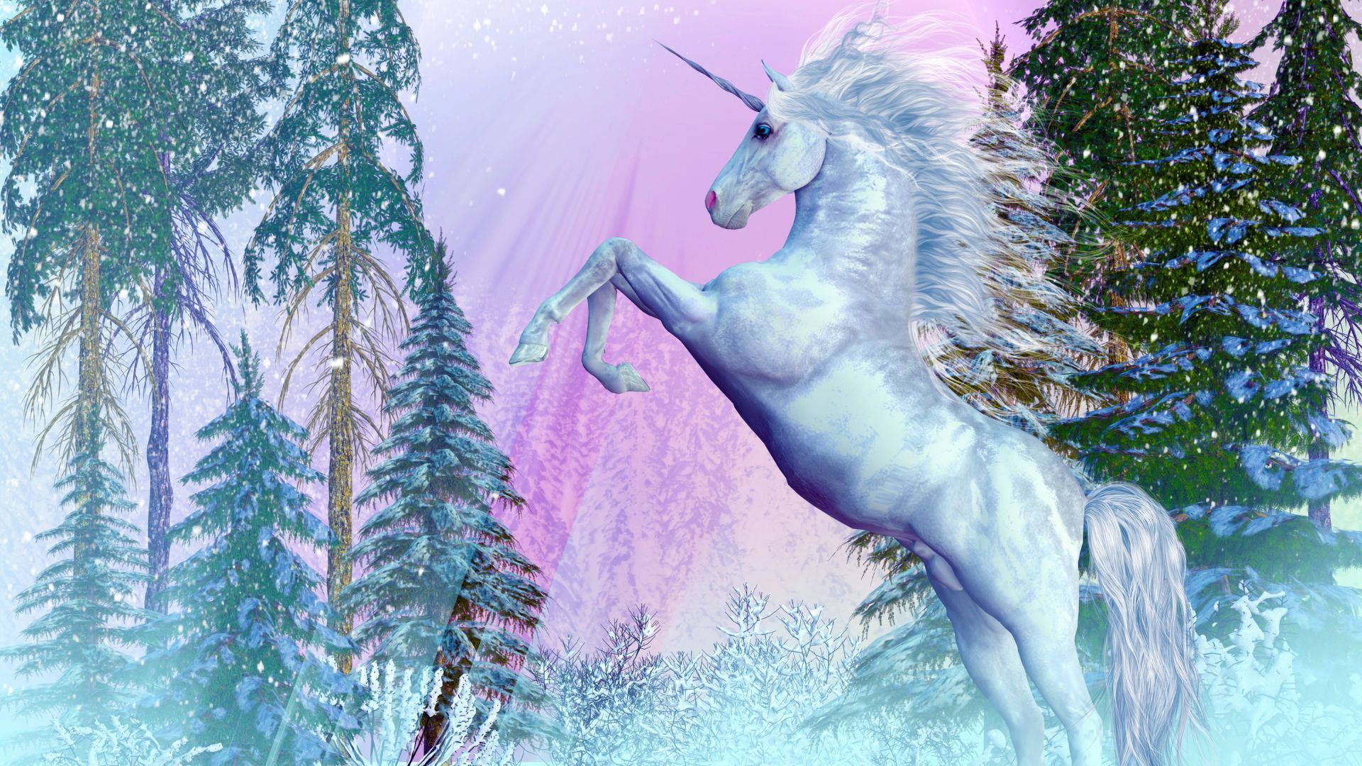 A White Unicorn Standing In The Snow Wallpaper