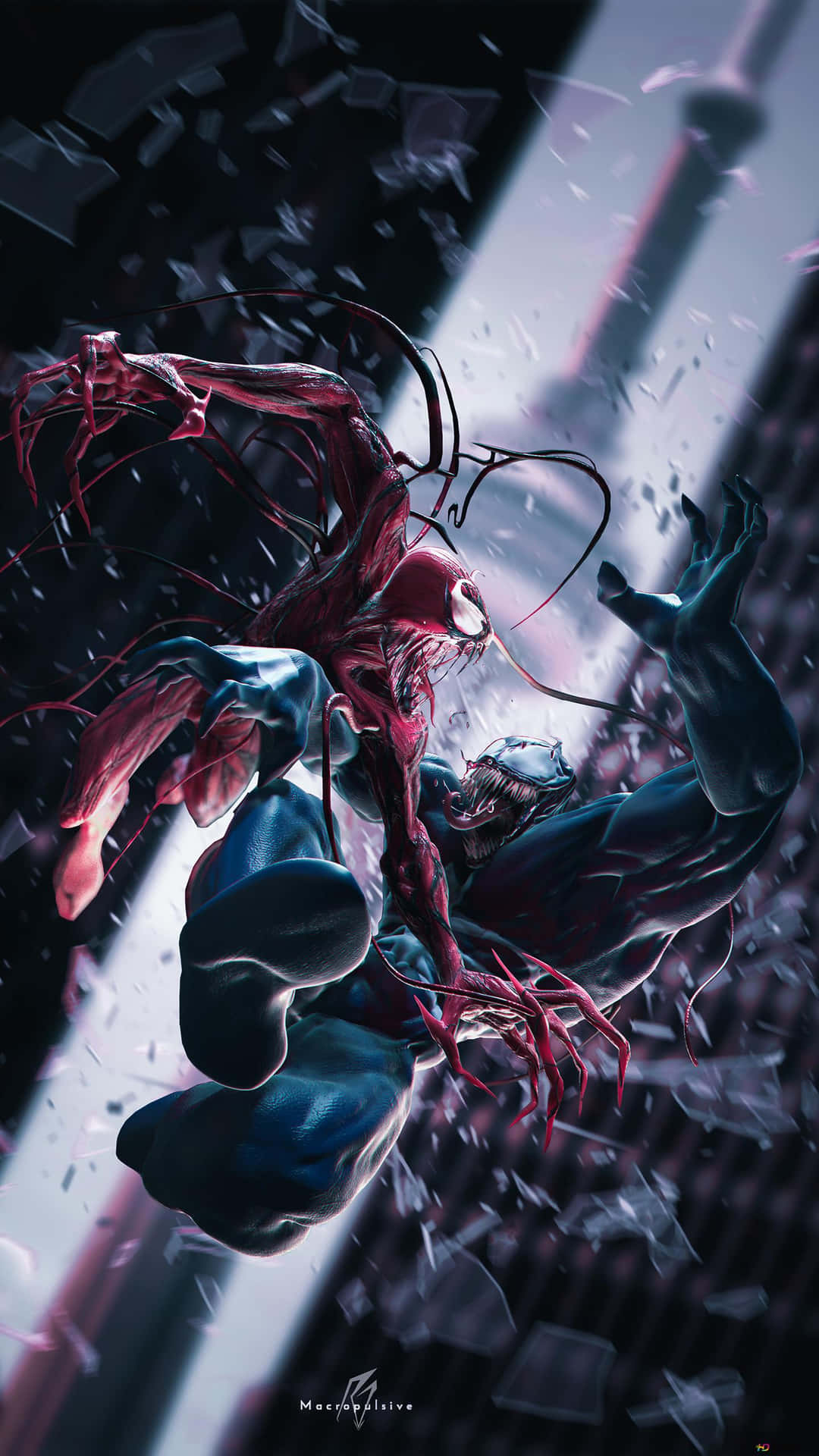 Den ultimate kamp mellem Venom og Carnage vises på denne baggrund. Wallpaper