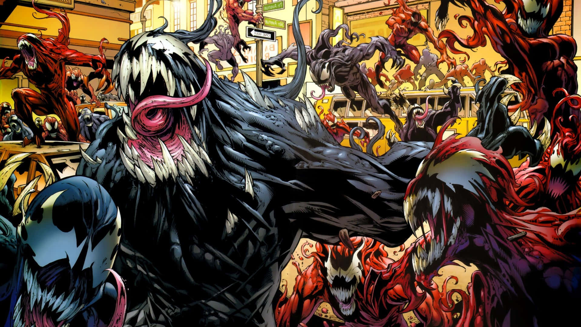 A thrilling battle of good versus evil, Venom takes on Carnage in an epic battle of strength! Wallpaper