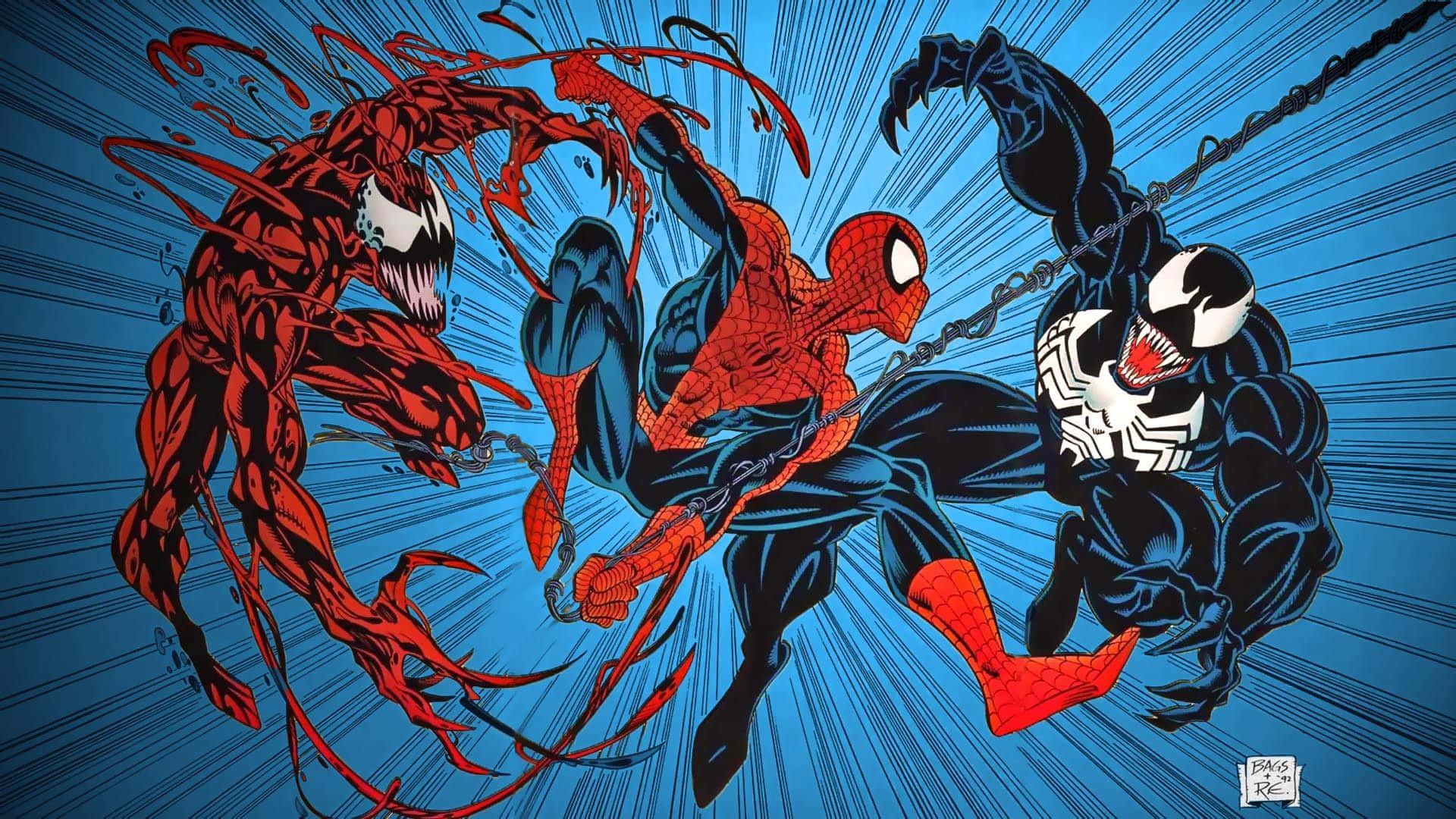 Cool Venom Vs Carnage Vs Spiderman Art Wallpaper