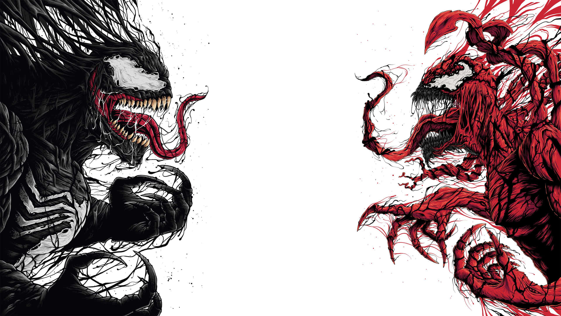 Cool Venom Vs Carnage Art White Background Wallpaper