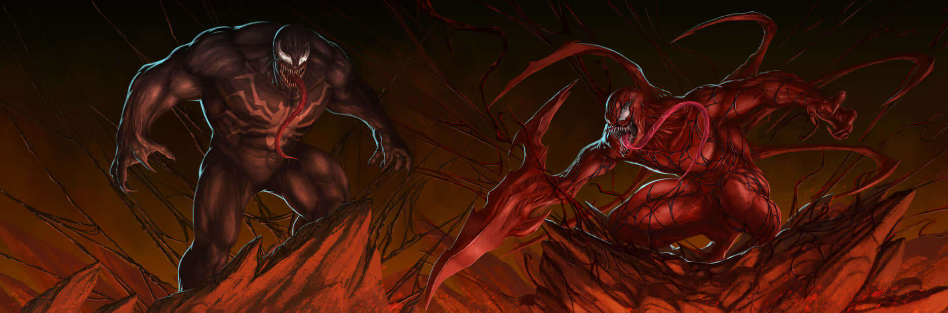 En spektakulær Supermenneske Showdown mellem Venom og Carnage! Wallpaper