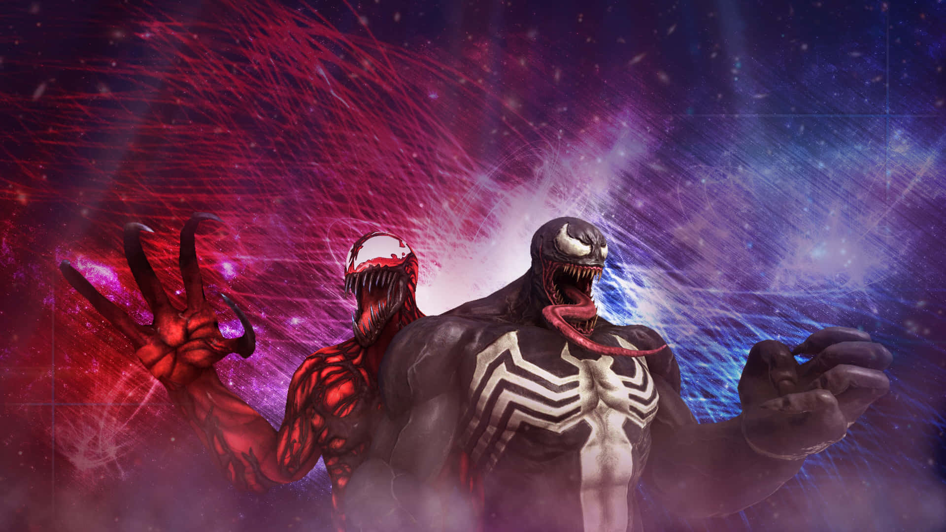 Cool Venom Vs Carnage Red And Blue Background Wallpaper