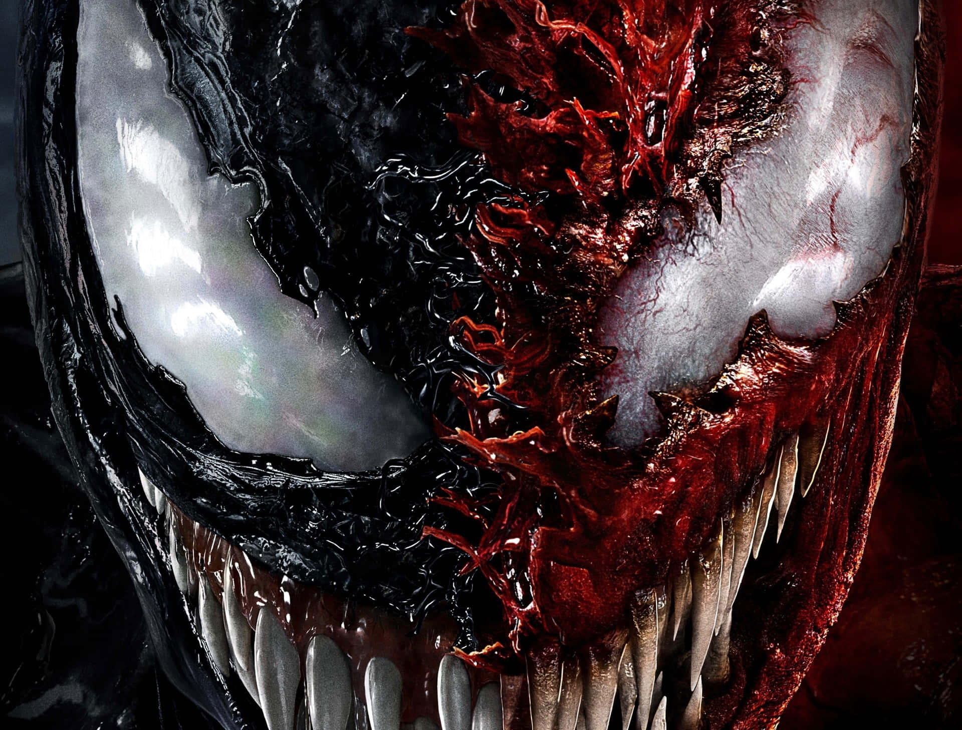 Cool Venom Vs Carnage Half Face Collide Wallpaper